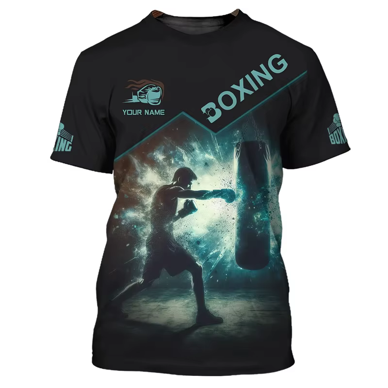 Mode boxe graphique T-shirts pour hommes tendance d'été à manches courtes 3D imprimé sport