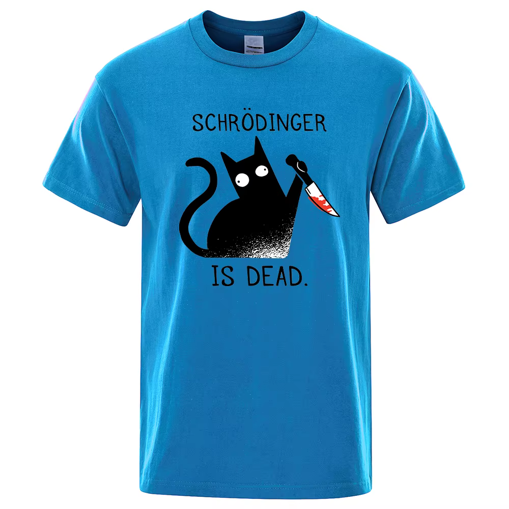 Schrodinger Is Dead chat noir t-shirts mode masculine 100% coton T-Shirt Hip Hop