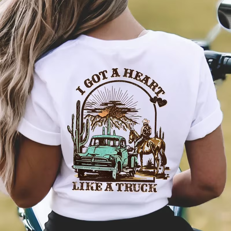 Femmes T-shirts j'ai un coeur comme un camion chemise avant et arrière Cowboy