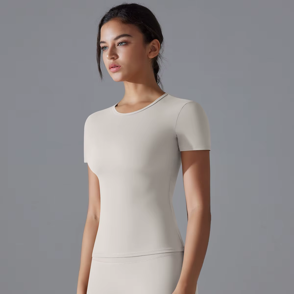 Femmes course sport t-shirt été à manches courtes col rond respirant extensible GYM Yoga mince Fitness haut actif