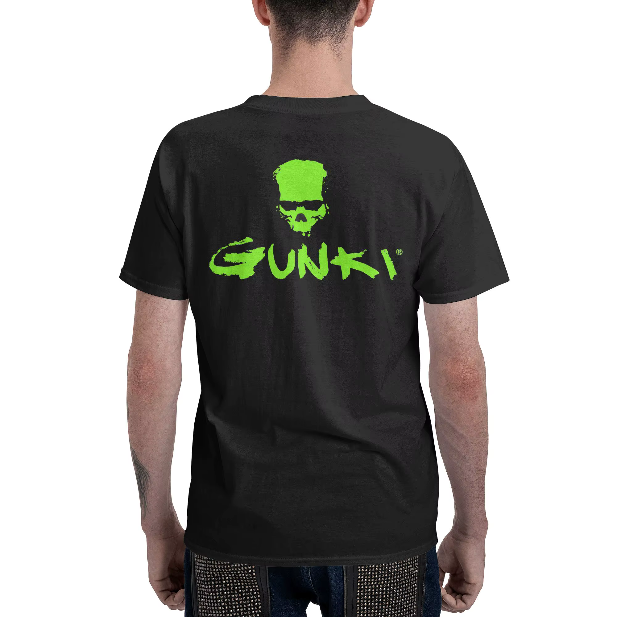 T-shirt Homme Double Face 100% Coton Col Rond Motif Crâne Pêche Gunki Logo