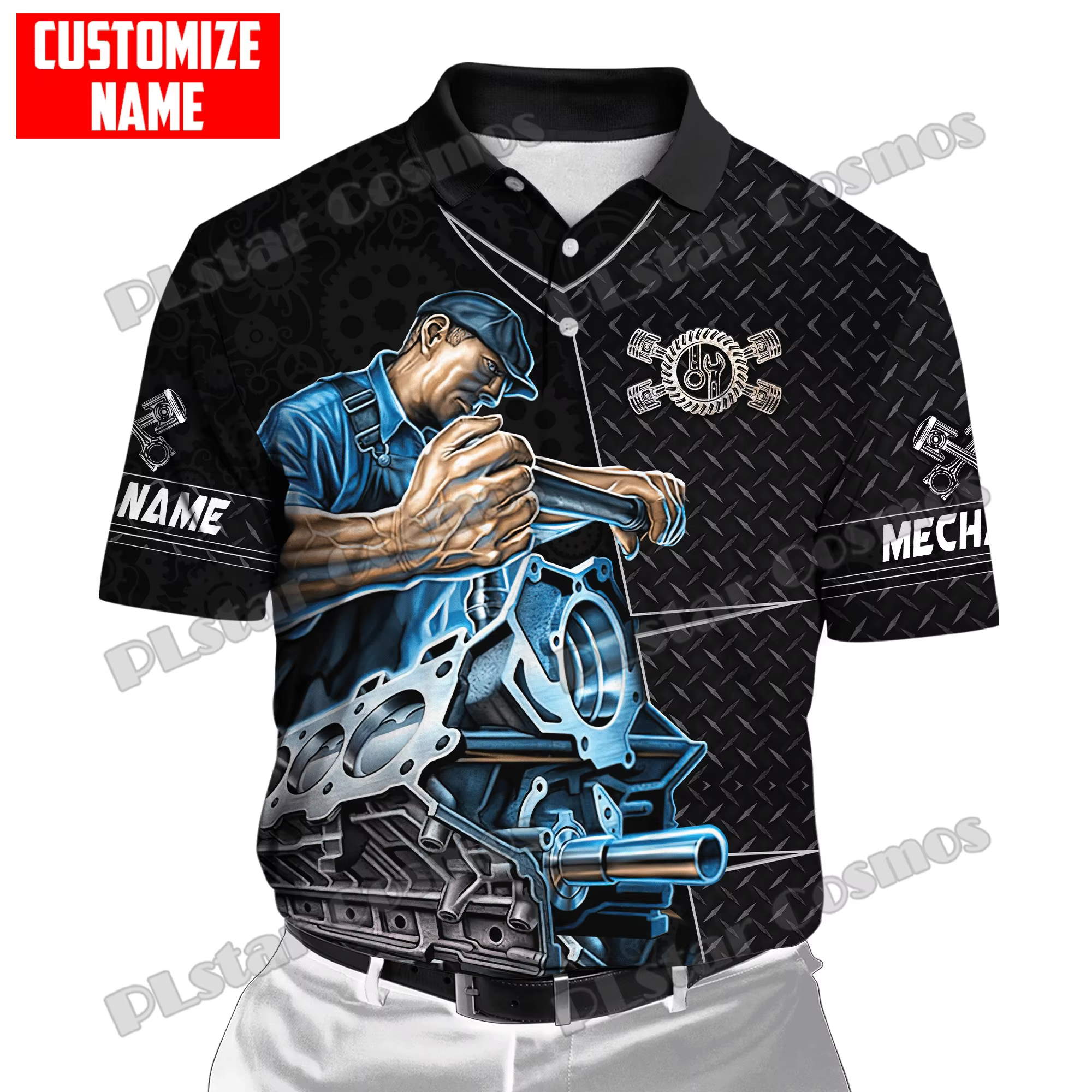 PLstar Cosmos nom personnalisé mécanicien métal 3D partout imprimé mode hommes Polo été unisexe décontracté