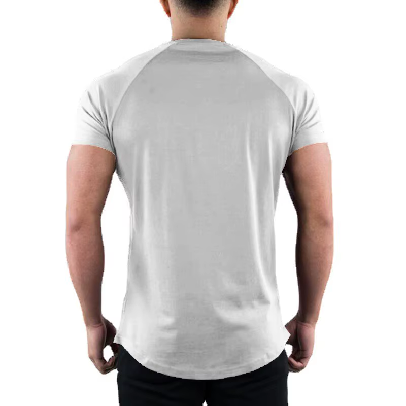 T-shirt de gymnastique uni pour hommes, vêtements de Fitness d'été, col rond, manches courtes, en coton, Slim Fit, musculation, entraînement