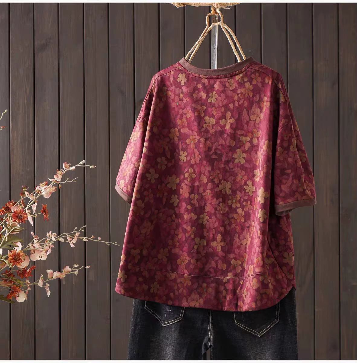 T-shirt vintage à imprimé floral pour femme