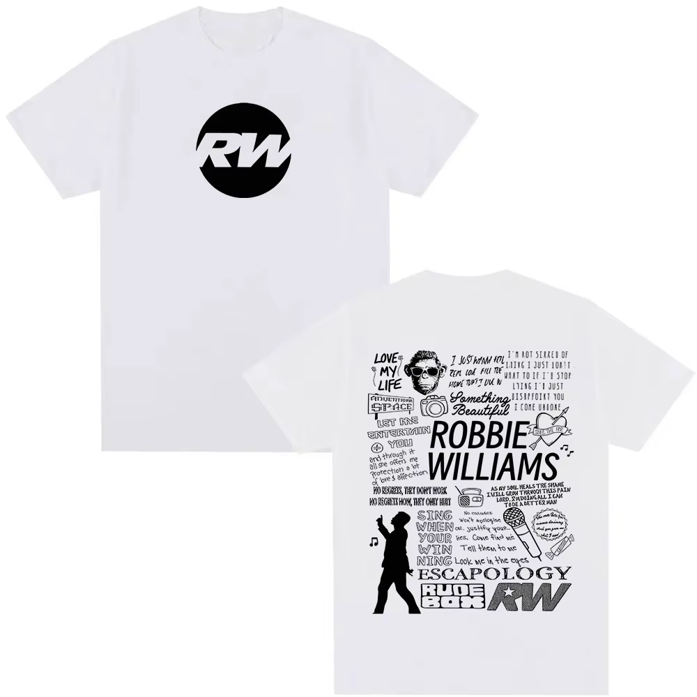 Robbie Williams Rw Tour Album Merch T-shirt hommes femmes mode Harajuku