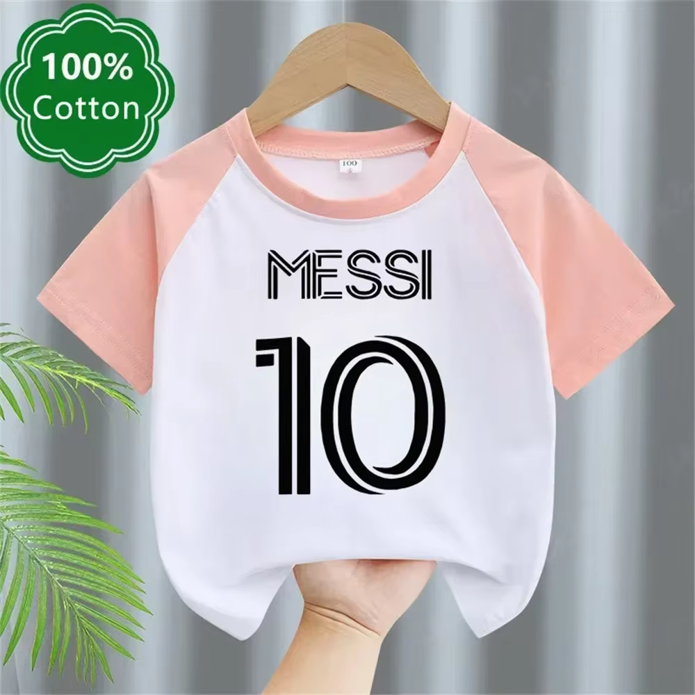 T-shirt en coton pour enfants de football imprimé simple Messi No. 10 haut de haute qualité
