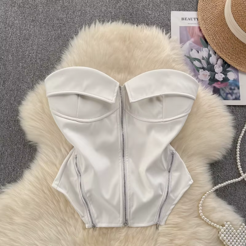 Chic Vintage doux Camis arête de poisson asymétrique débardeur mince haut court Sexy Corset Bustier femmes vêtements d'été