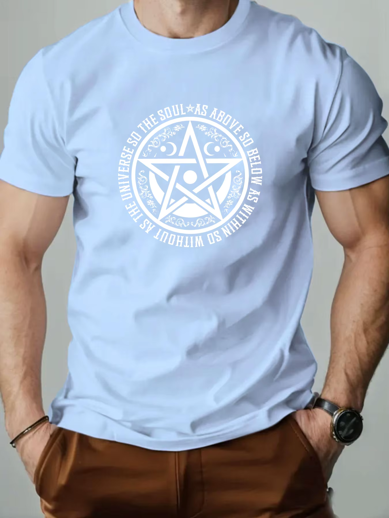 Hommes T-Shirt 100% coton pentagramme drôle graphique imprimé Streetwear col rond