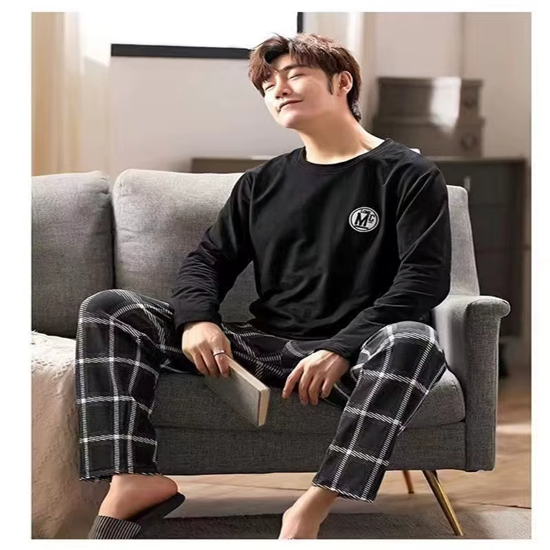 2 pièces/ensemble hommes pyjamas automne hiver à manches longues mode doux Simple décontracté Homewear homme noir confortable rayé vêtements de détente