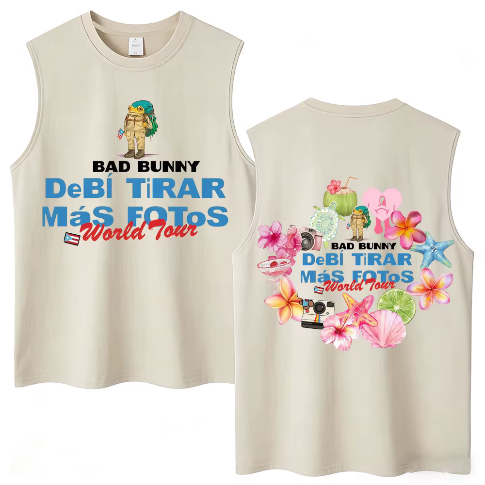 Débardeurs Rétro Délavés Bad Bunny Debi Tirar Mas Fotos DTMF Album – Gilets d'Été en Coton Hip Hop Sans Manches pour Hommes et Femmes