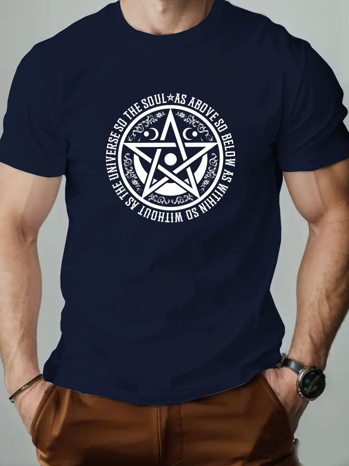 Hommes T-Shirt 100% coton pentagramme drôle graphique imprimé Streetwear col rond