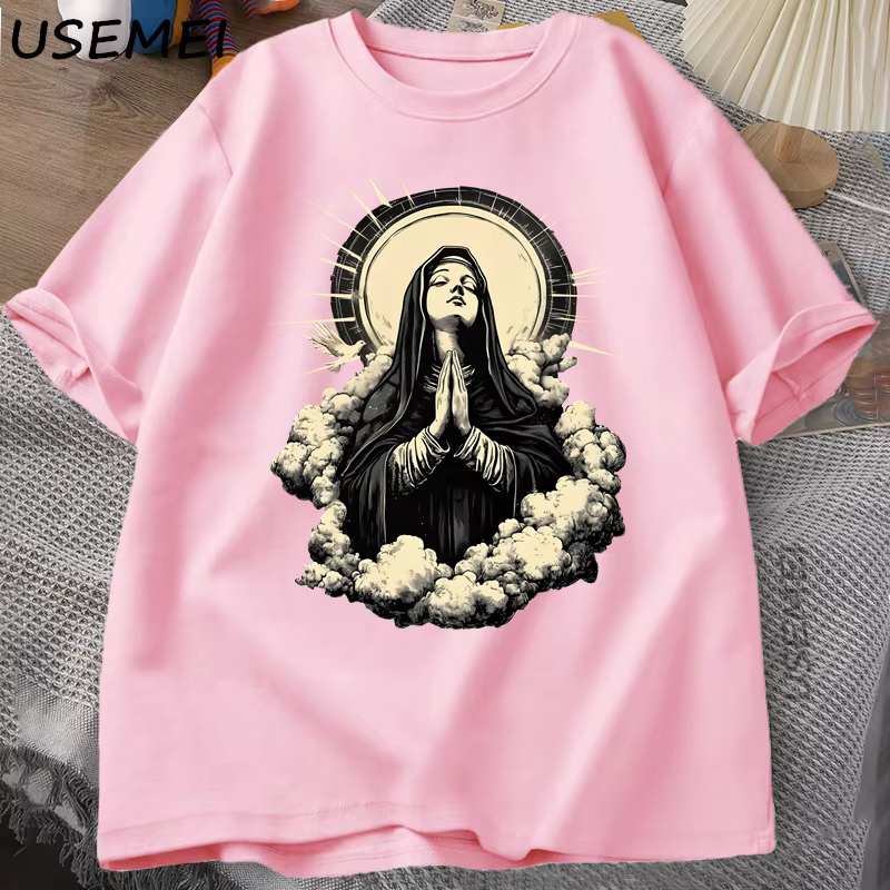 T-shirt chrétien vierge marie graphique foi unisexe