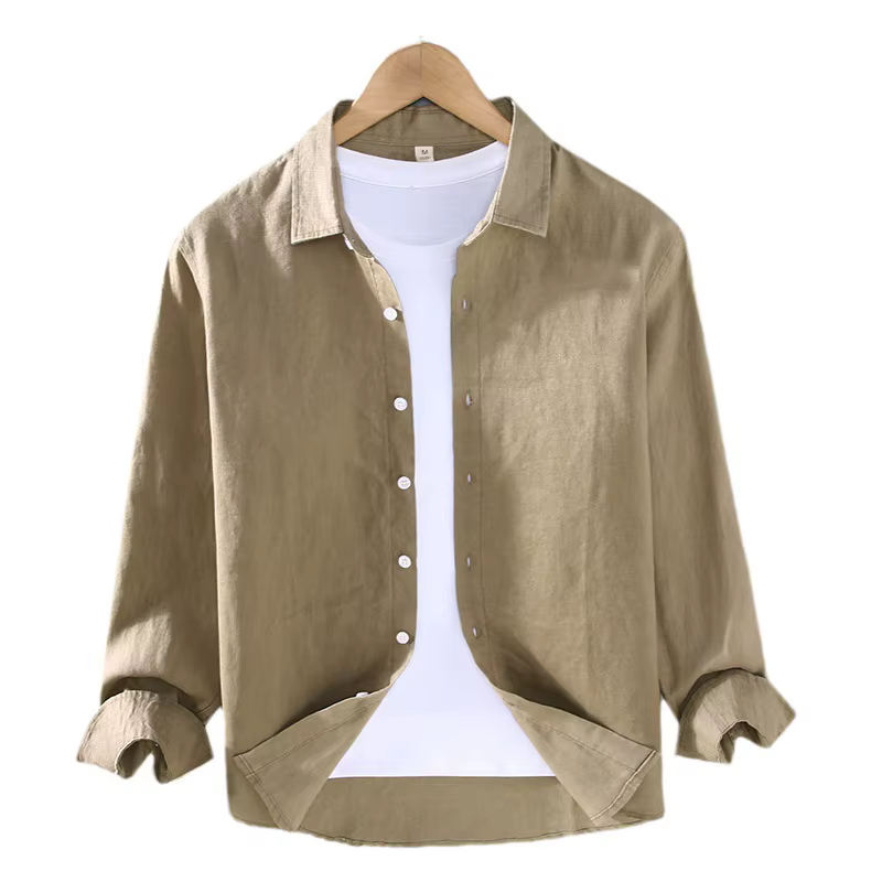 100% lin chemise à manches longues pour hommes printemps automne mode bonne qualité couleur unie mince respirant sain revers Blouse hauts mâle