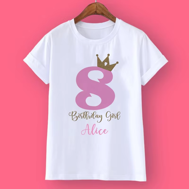 T-Shirt Personnalisé avec Couronne et Nom pour Fille de 1 à 10 Ans, Vêtements de ix, Cadeaux à la Mode