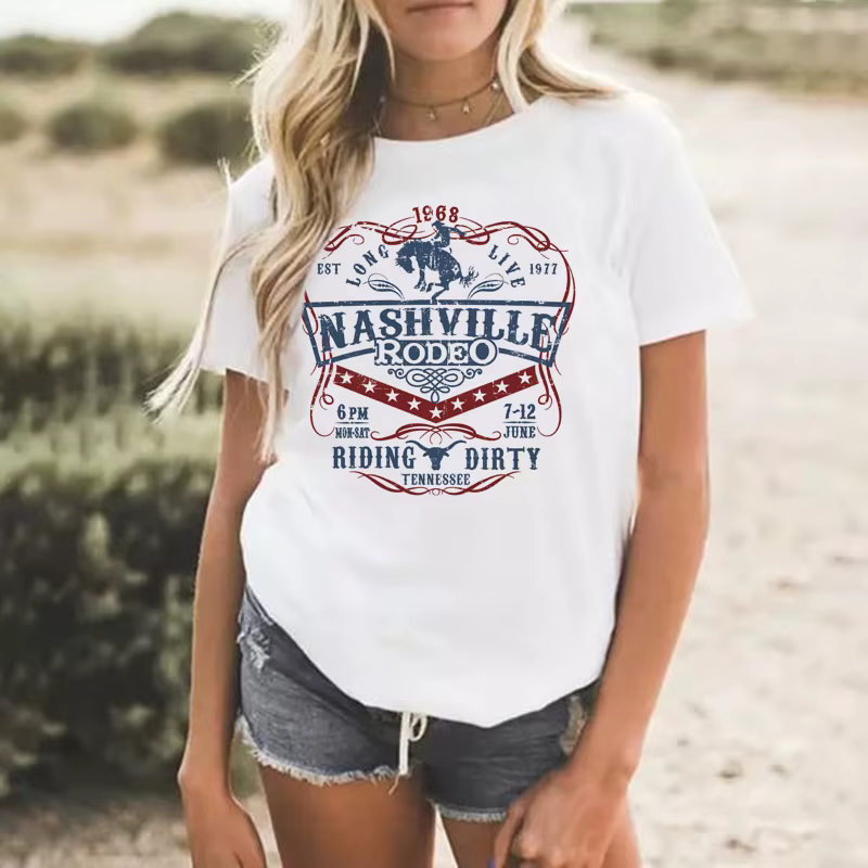 Nashville Rodeo Western graphique T-Shirt femme Vintage Cowgirl Tennessee pays musique