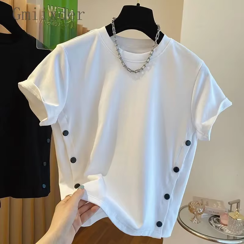2025 été Double boutonnage chemise nouveau ample décontracté bouton fente col rond hommes T-Shirt à manches courtes Blouse Design haut tendance
