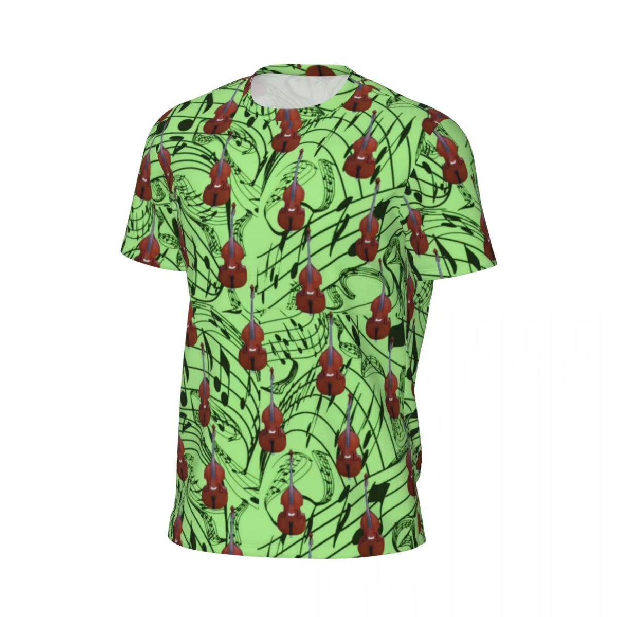T-Shirt Sportif à Col Rond pour Homme, Notes de Musique Vertes, Hiphelicopter, Guitares Imprimées, Vêtements de Style de Rue, Cadeau, Été