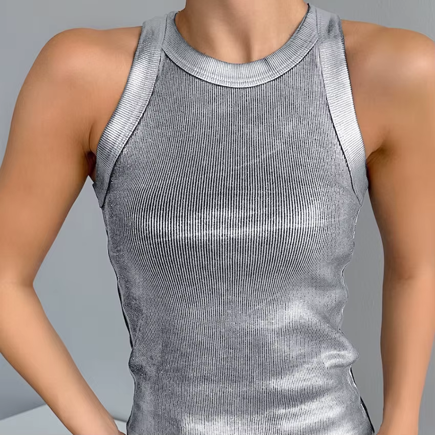 Débardeur en tricot argenté pour femme