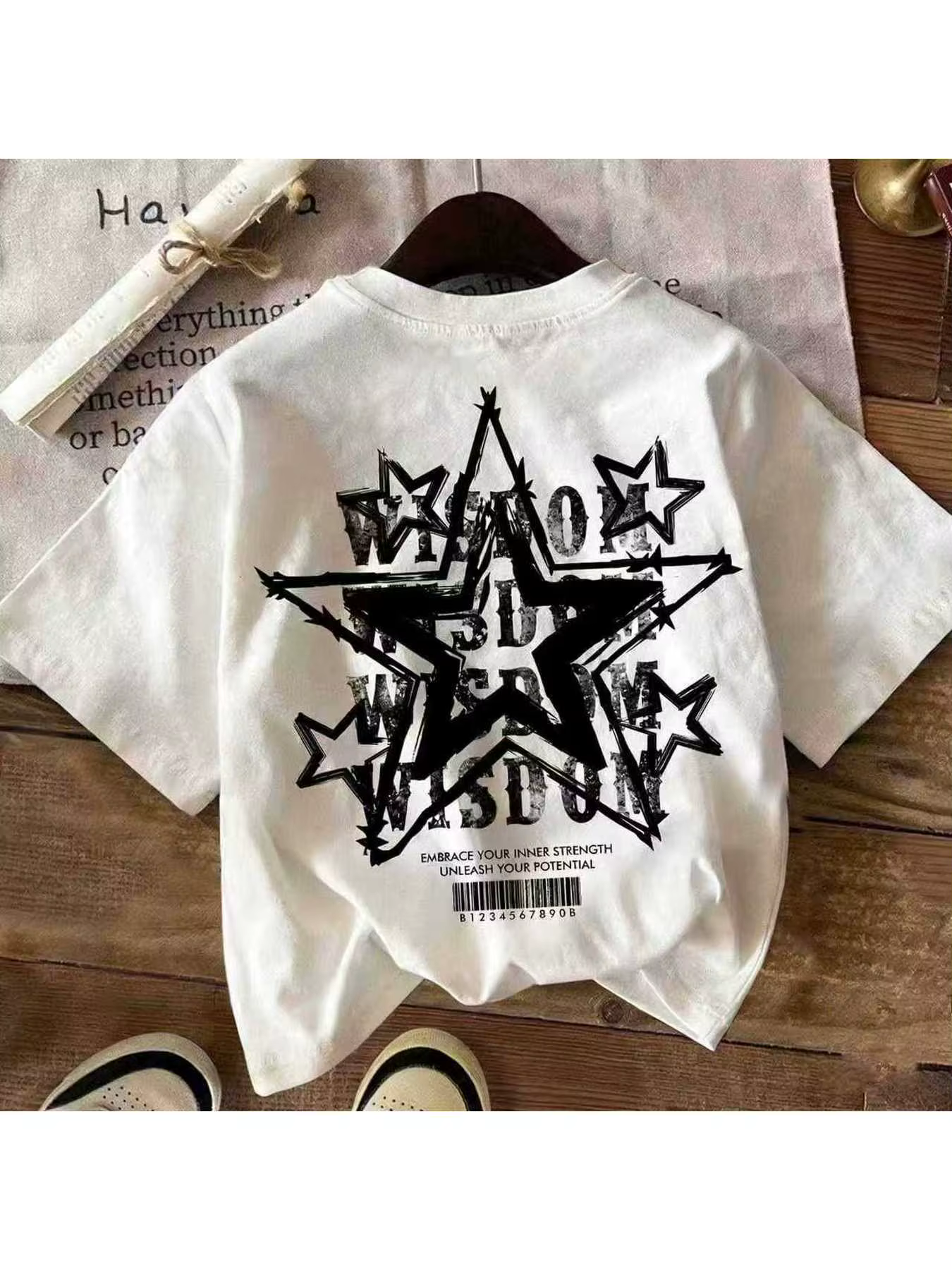 T-shirt pour enfants, motif étoile et lettres imprimées