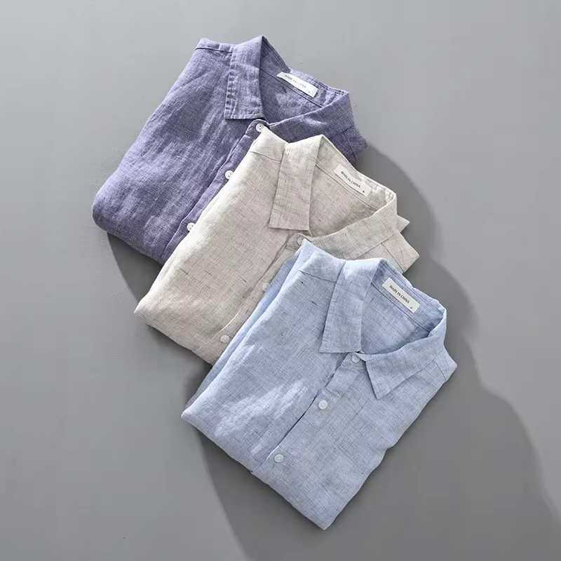 Chemise en lin à manches longues pour hommes