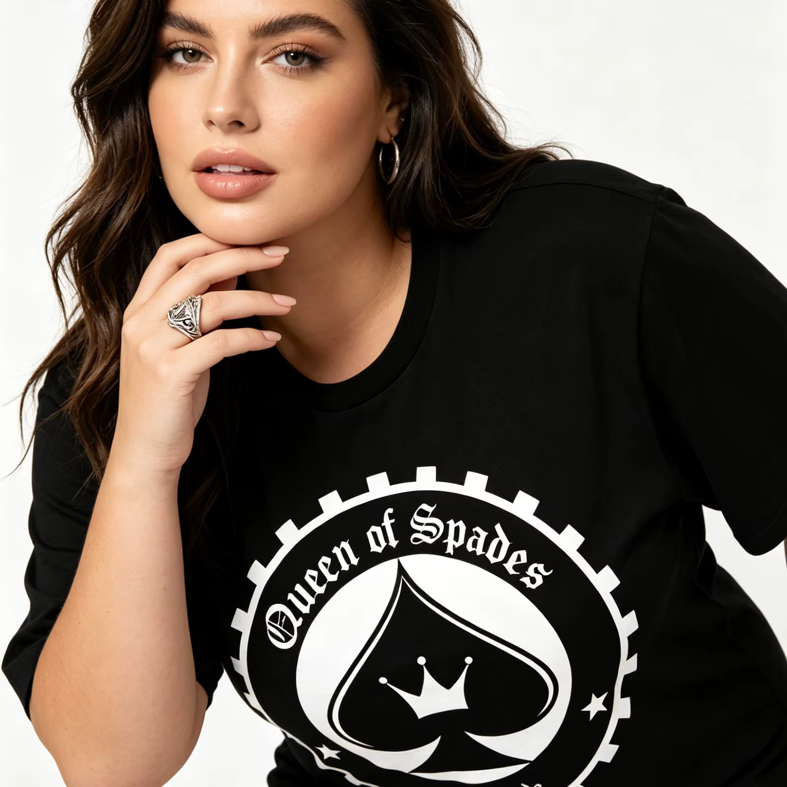 T-shirt QOS Black Spade Queen BBC Sexy Naughty Hotwife Adult Flirt Humor Oversized Short Tee Night Club Women Streetwear Top
