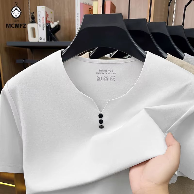 T-shirt à col Henley respirant pour hommes