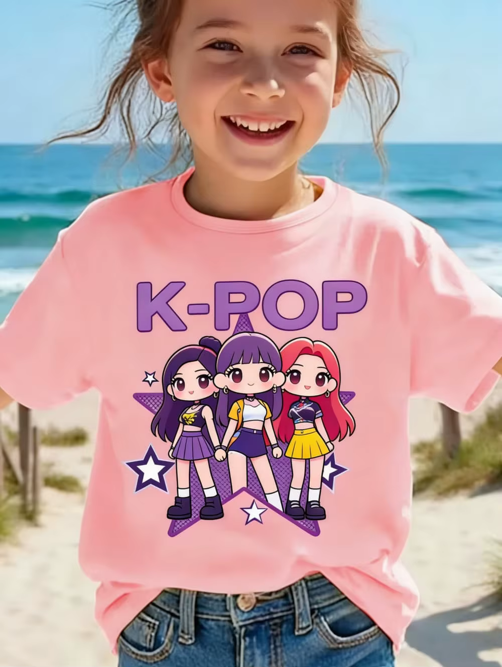 T-shirt Kpop pour enfants, motif dessin animé, manches courtes, haut confortable d'été, cadeau amusant pour les fans, T-shirts Harajuku, vêtements pour filles