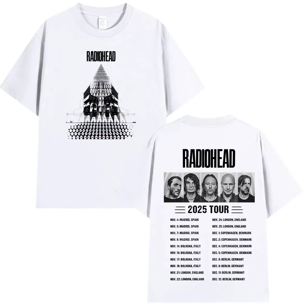 Radiohead World Tour T-shirt retour vers la route Merch surdimensionné t-shirts hommes femmes Rock Punk à manches courtes vêtements en coton lourd