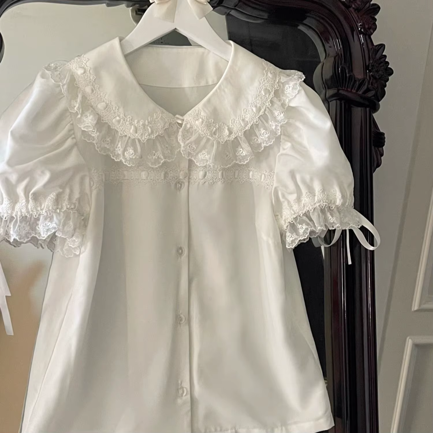 Japonais Kawaii fille doux mignon nœud Lolita chemise femmes JK col de poupée ample Blusas Femme Y2k esthétique solide Blouse hauts