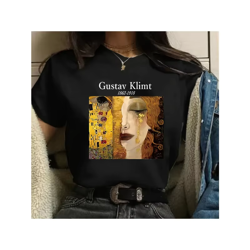 Gustav Klimt T-shirt imprimé avec illustrations classiques pour femmes en Europe et en Amérique présente le célèbre