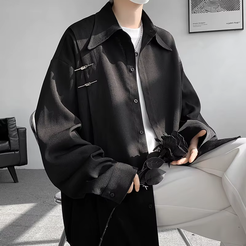 Chemises à manches longues monochromes pour hommes, chemisier surdimensionné décontracté, mode masculine, vêtements simples, grande taille, 5XL-M, printemps, été, haute qualité, 2024