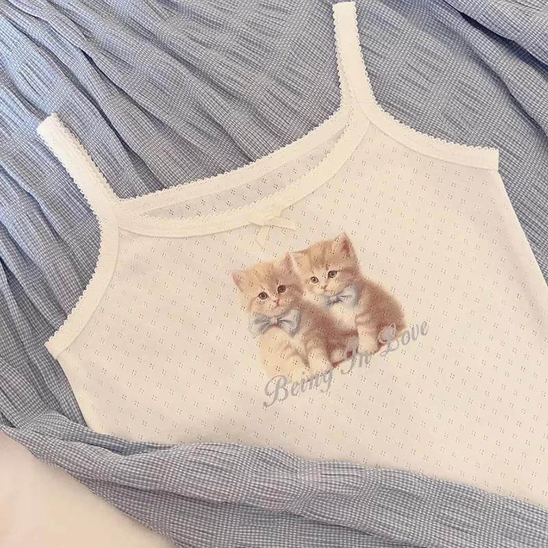 Camisole en coton avec nœud rose pour femme