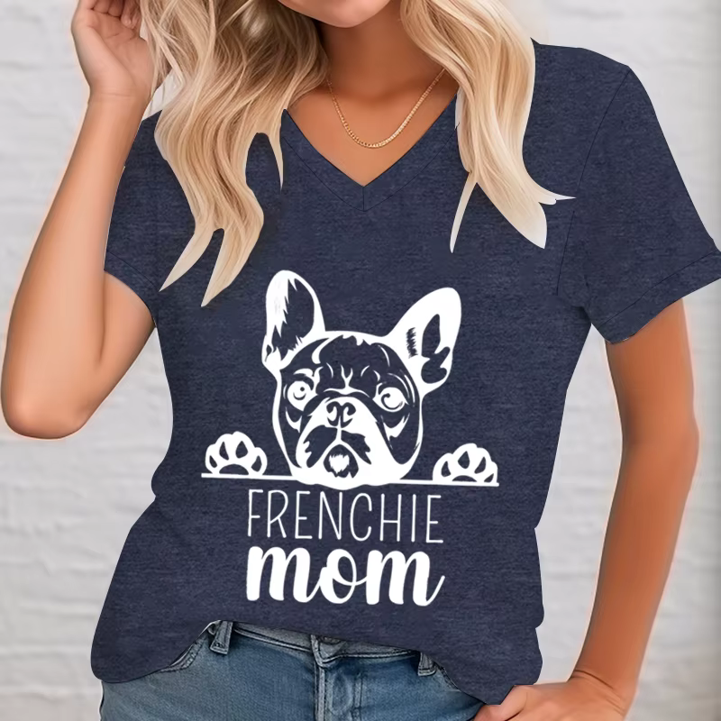 T-shirt graphique à col en V pour femme