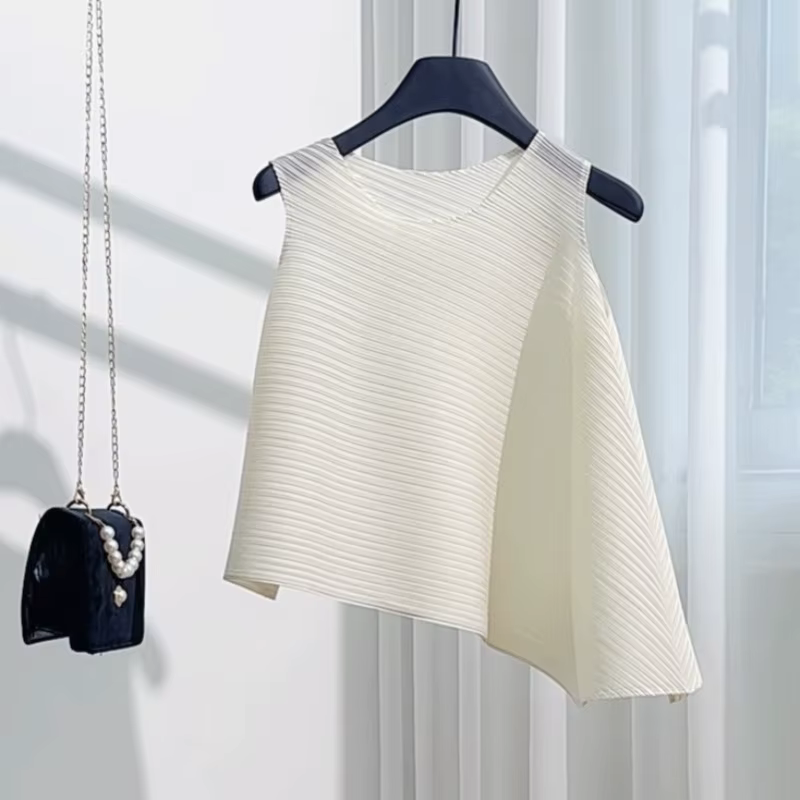 T-shirt Miyake été 2026 léger et ample sans manches à col rond