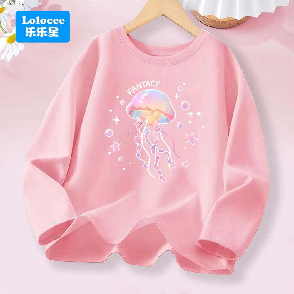 T-shirt à manches longues pour filles, avec méduse de rêve et Design «FANTACY», hauts en coton pour enfants, vêtements quotidiens, printemps et automne