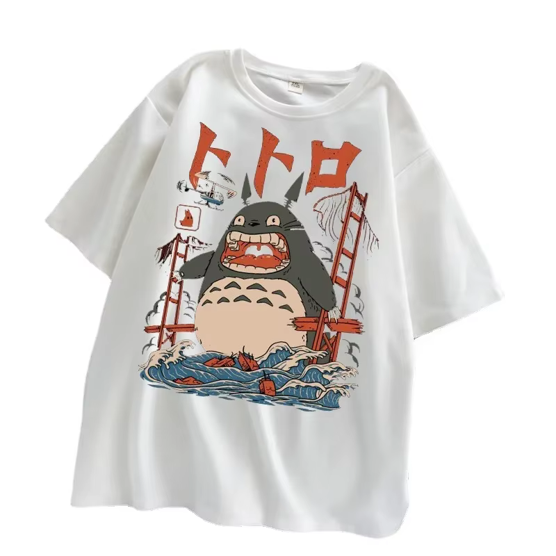Hayao Miyazaki Anime série Totoro imprimé hommes et femmes décontracté col rond manches courtes Harajuku
