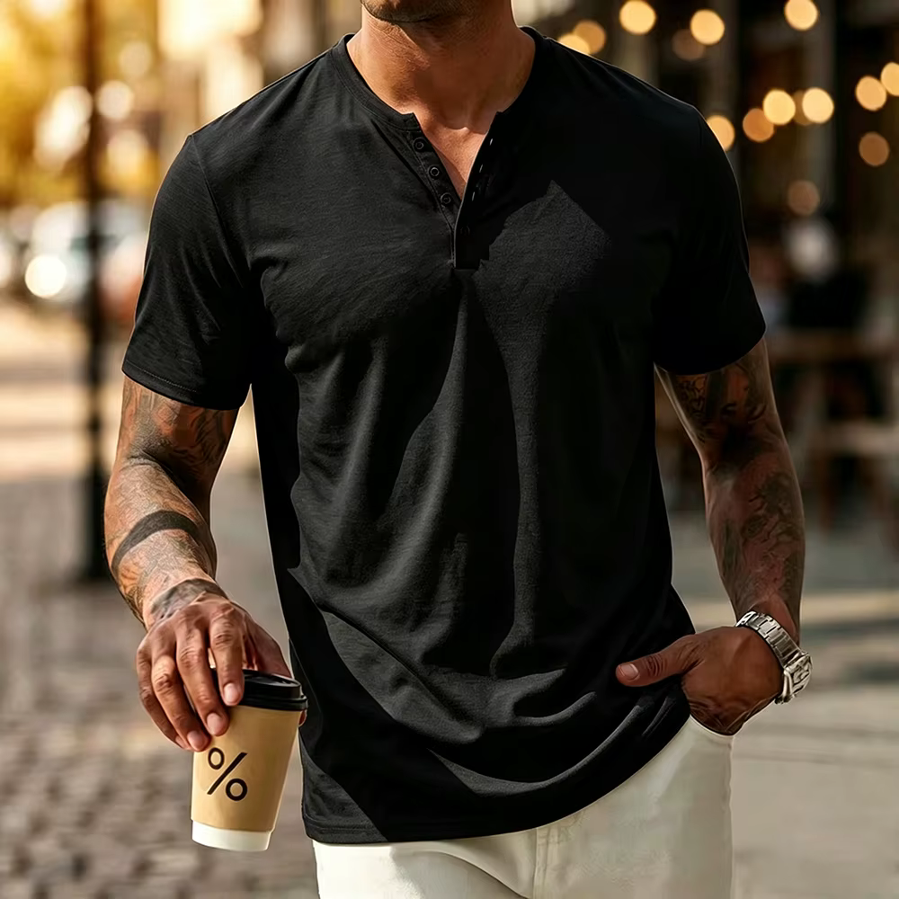 T-shirt Henley à manches courtes pour homme