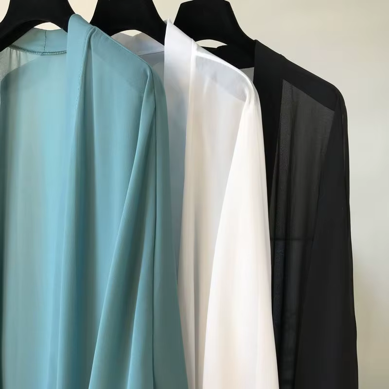 Cardigan long en mousseline de soie pour femmes