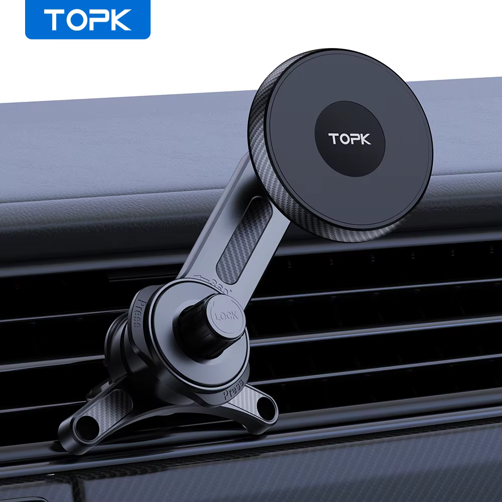 TOPK Premium ForMagsafe Support de téléphone de voiture, bras étendu Support Stable à 3 points, Support à crochet métallique à une seule main pour voiture
