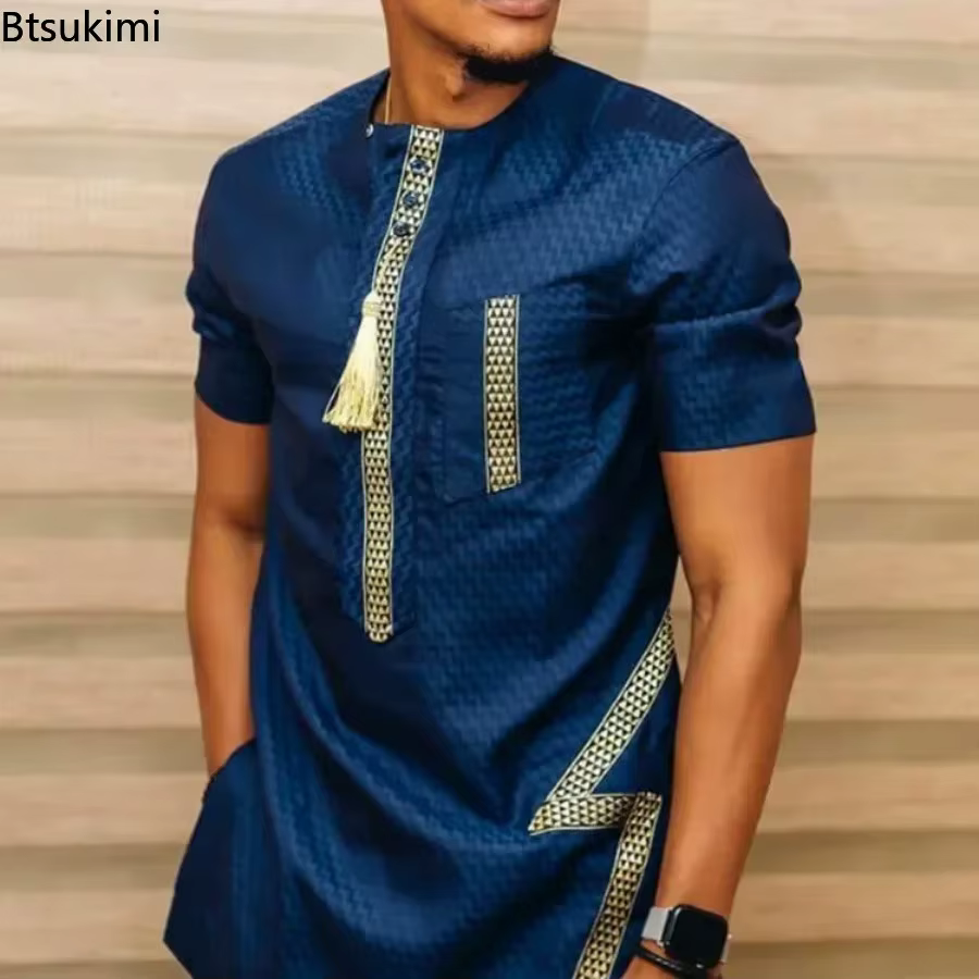 2026 hommes d'été T-Shirt africain mode cou imprimé à manches courtes