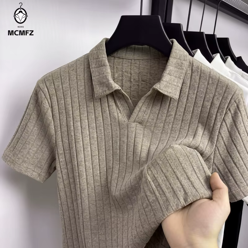 Polo en tricot côtelé pour hommes