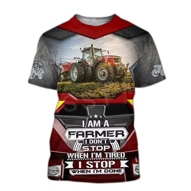 T-shirt à manches courtes imprimé tracteur 3D pour hommes