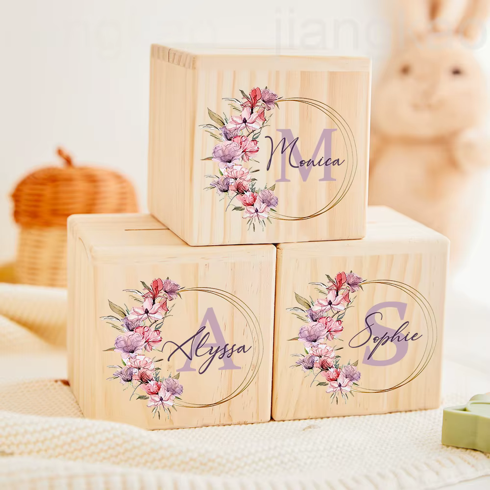 Tirelire personnalisée lettre de fleur avec nom enfants tirelires étui de collection de pièces de monnaie banque