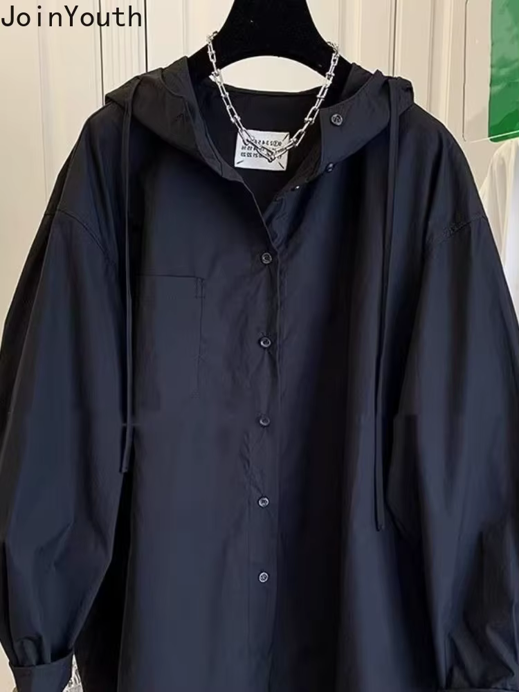 Haut pour femme Blouses surdimensionnées vêtements pour femmes 2025 Blusas Mujer De Moda chemises à capuche à manches longues décontracté mode chemisier blanc