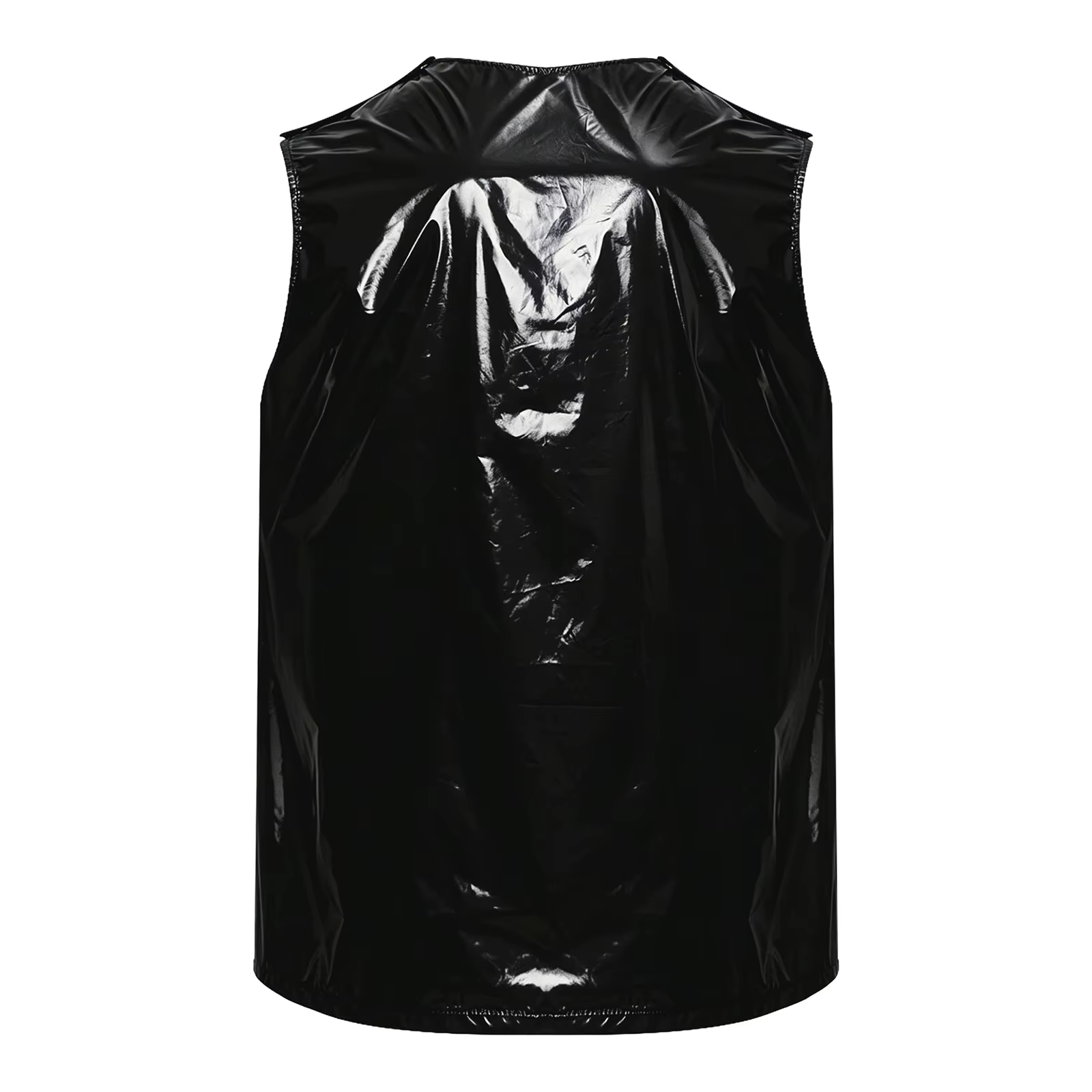 Débardeur Homme Imperméable Effet Mouillé PVC Rouge Sans Manches Brillant Gilet Vinyle