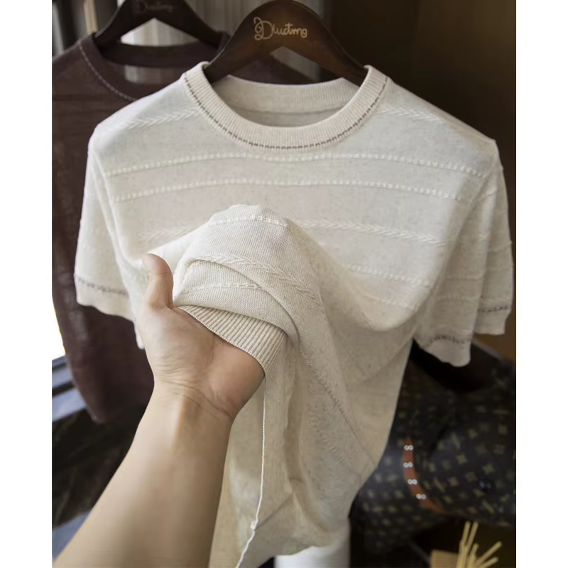 T-shirt en maille mélangée lin bicolore pour homme