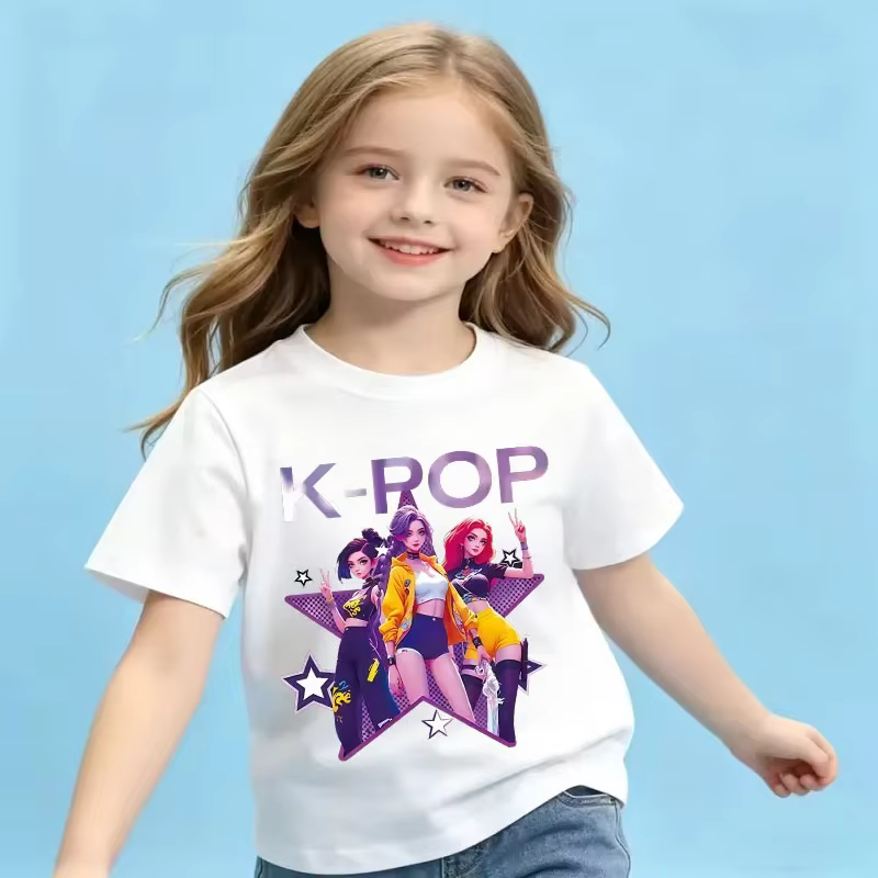 T-shirt Kpop pour enfants, motif dessin animé, manches courtes, haut confortable d'été, cadeau amusant pour les fans, T-shirts Harajuku, vêtements pour filles