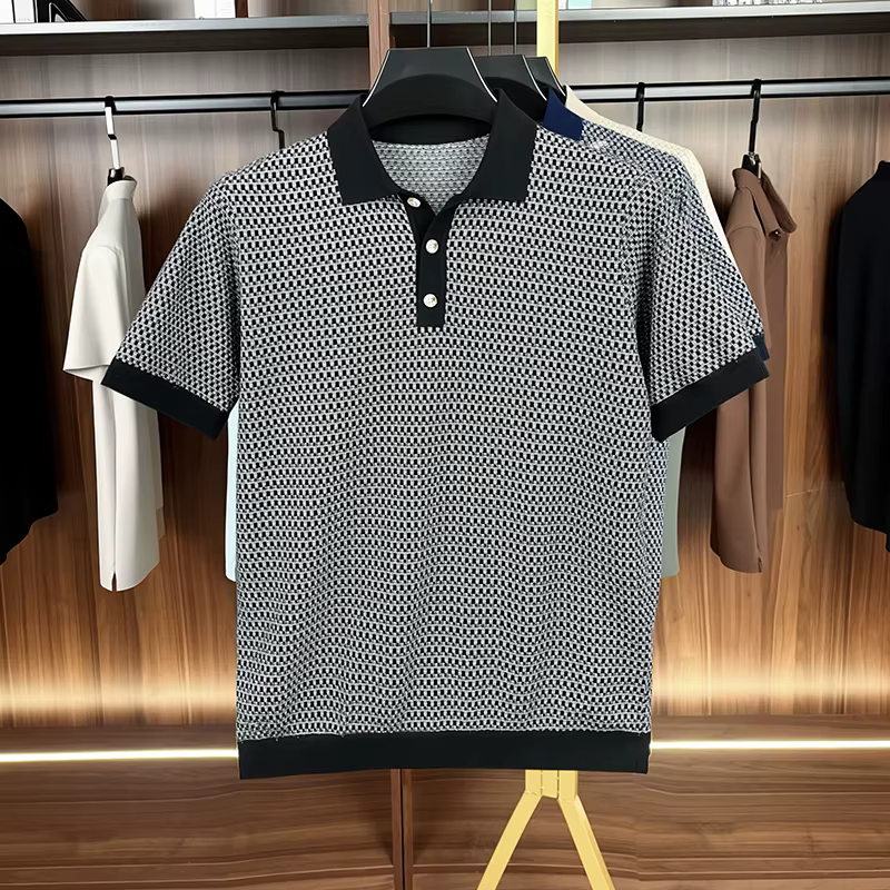 100% coton Treillis imprimé à manches courtes polo chemise hommes haut de gamme tricoté confort respirable nouvelle mode de luxe unique T-shirt