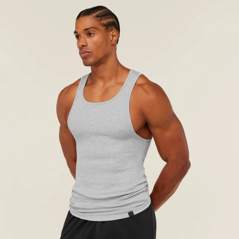 Débardeur de musculation classique pour homme en tissu côtelé doux