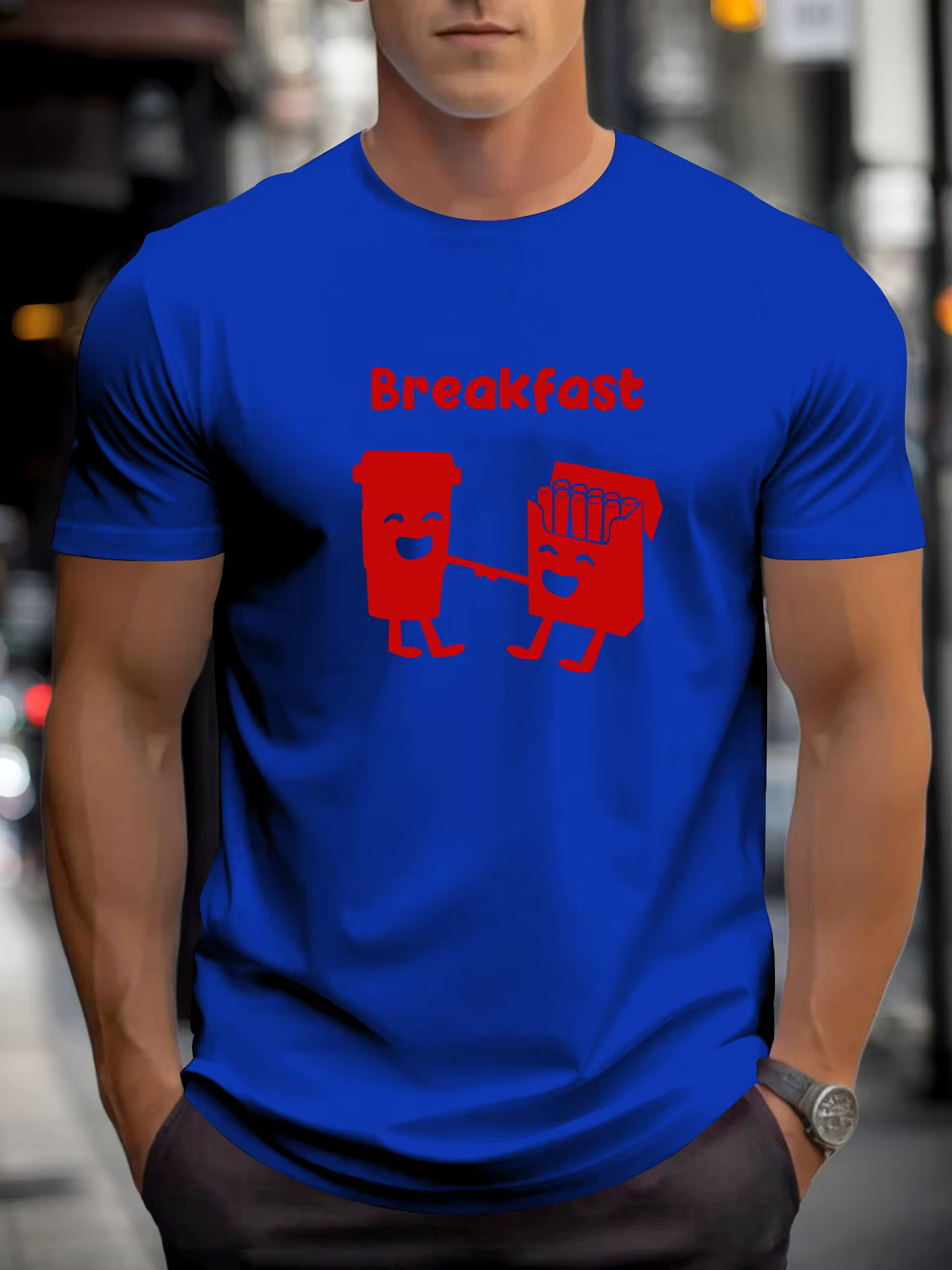 T-shirt pour hommes petit-déjeuner 100 % coton impression graphique été